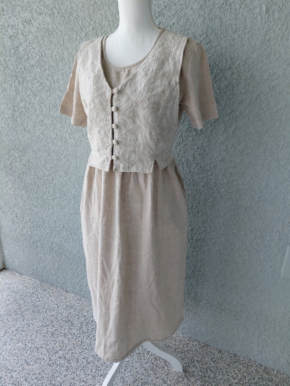 Carol Anderson California Linen Blend Dress Size 6 Textured Button Front Ves - Picture 4 of 10